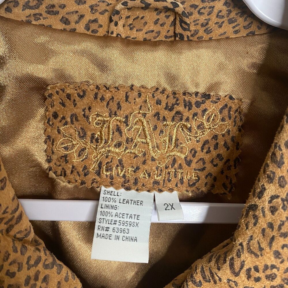 Live a Little LAL Leather Leopard Print Jacket Cuffed Sleeves Lined Womens 2X - Picture 8 of 12